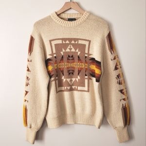 ❤ VINTAGE | 1970's Aztec Virgin Wintuk Boho Geometric Sweater - Large